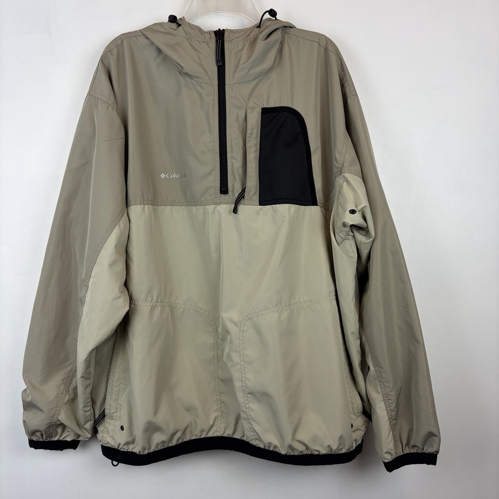 Columbia Windbreaker Jacket Mens Large 1/2 Zip Pullover Beige Anorak Hiking